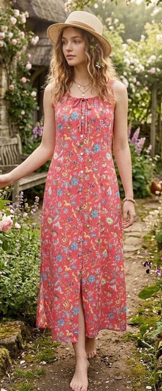 Vintage 90's Liz Claiborne Crazy Horse Pink Floral Cottagecore Midi Dress